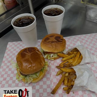 2 Burgers, 2 Fries, 2 Drinks